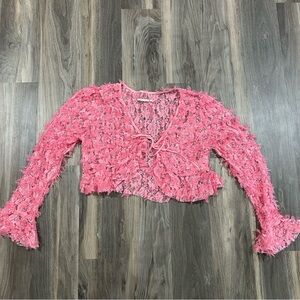 Urban outfitters pink floral long sleeve crop top